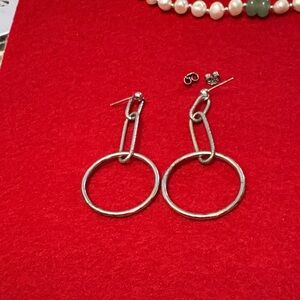 925 Sterling Silver Paperclip Hoop Dangle Earrings